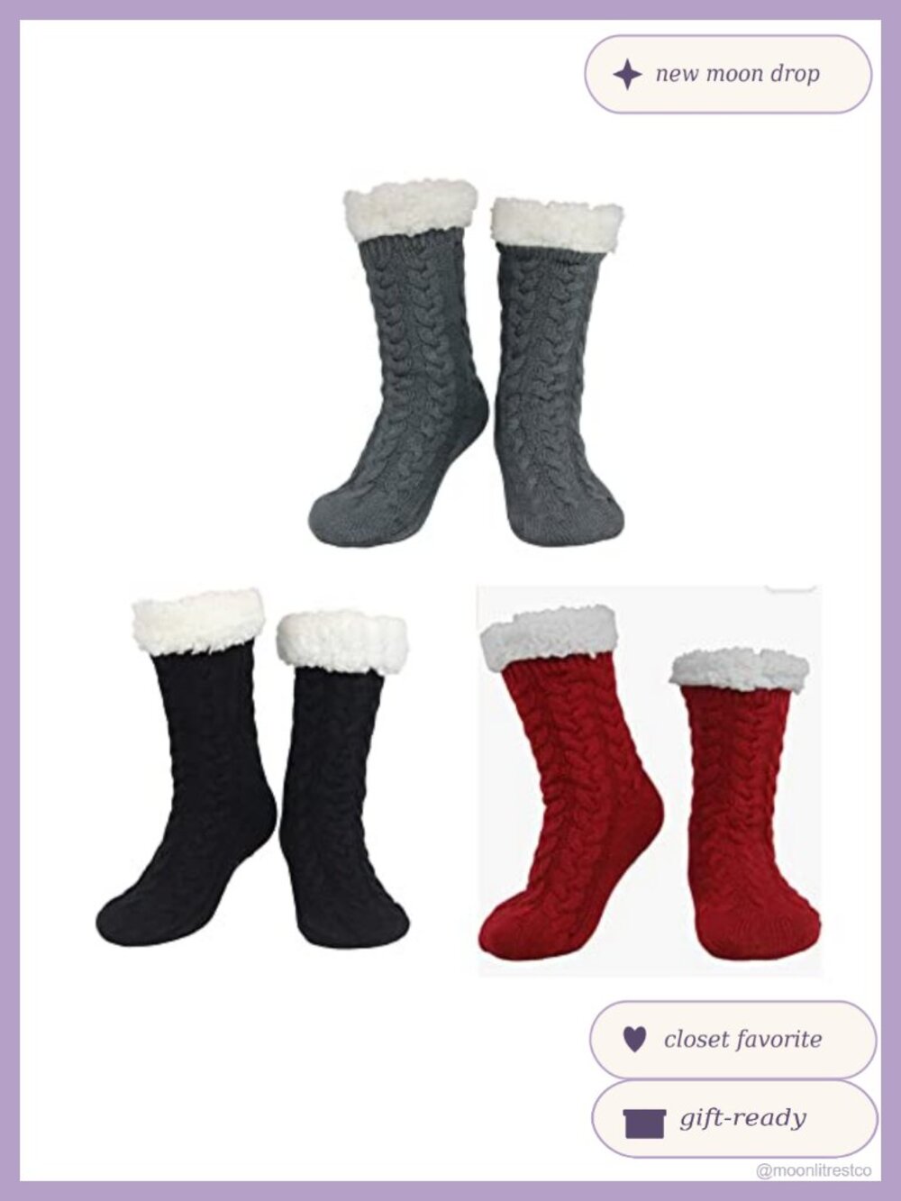 Fuzzy Slipper Socks with Grippers Cozy Winter Non Slip 3 Pack
